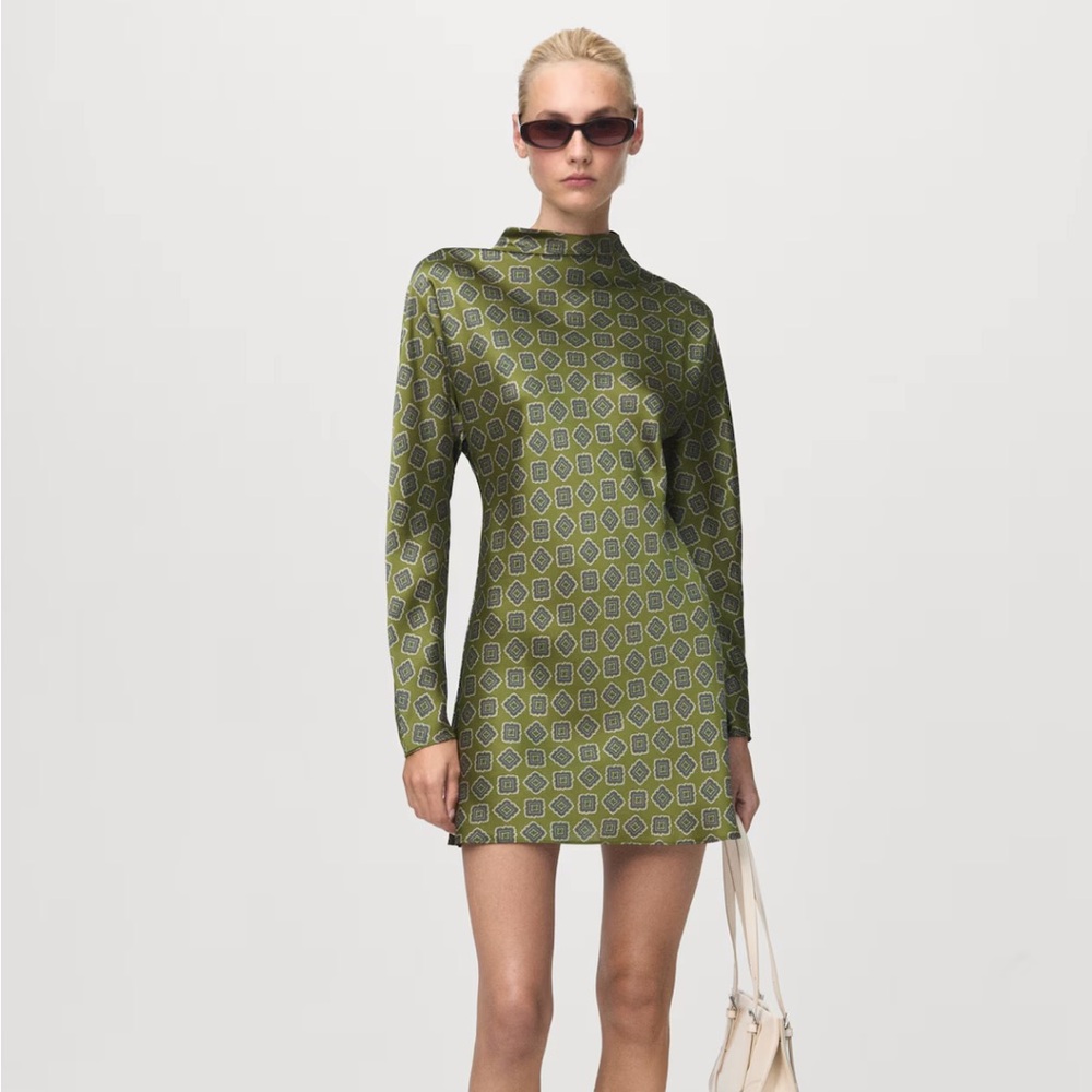 NWT Mango Satin Printed Dress with Perkins Collar